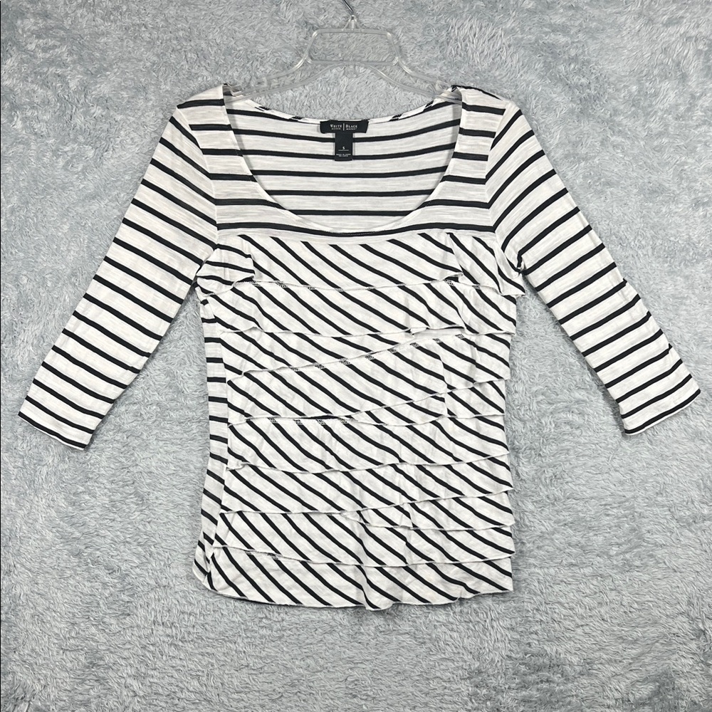 Kathy Ireland Black and White Striped Long Sleeve Top
